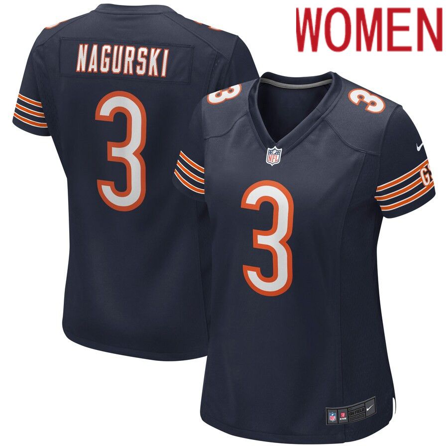 Women Chicago Bears #3 Bronko Nagurski Nike Navy Game Retired Player NFL Jersey->women nfl jersey->Women Jersey